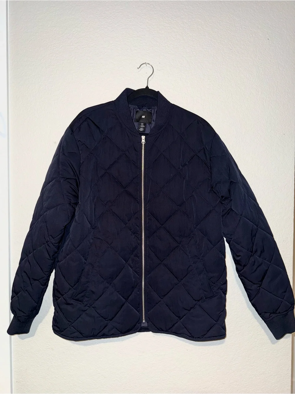 H&M Quilted Bomber Jacket in Navy NWOT Size L